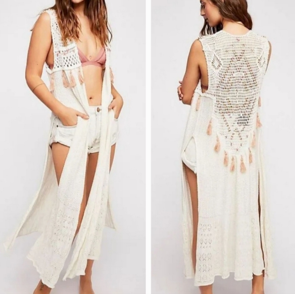 Rare❤️ NWT- Free People In My Feelings Crochet Butterfly Knit Boho Duster Vest